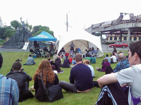 Occupy Wellington at City-to-Sea Bridge in Civic Square